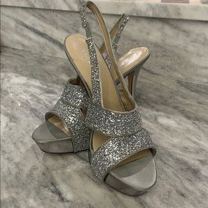 Nine West Silver Glitter Slingback Heels